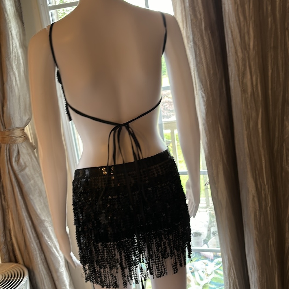 Black 2 pc sequin Butterfly halter top/Wrap skirt coverup set one size N… - Picture 7 of 12